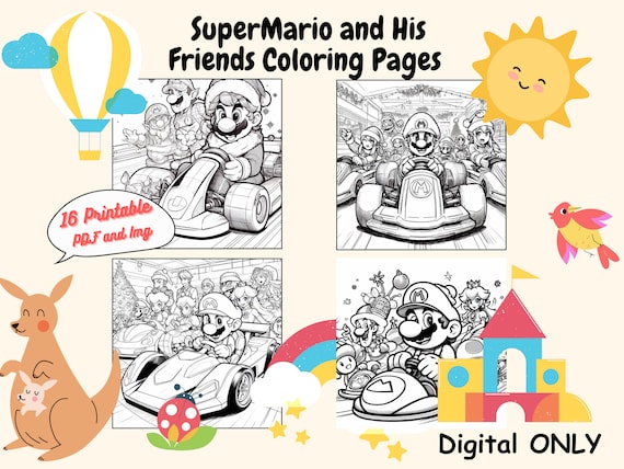 Digital super mario and his friends racing christmas coloring pages pages game characters for christmas coloring printables