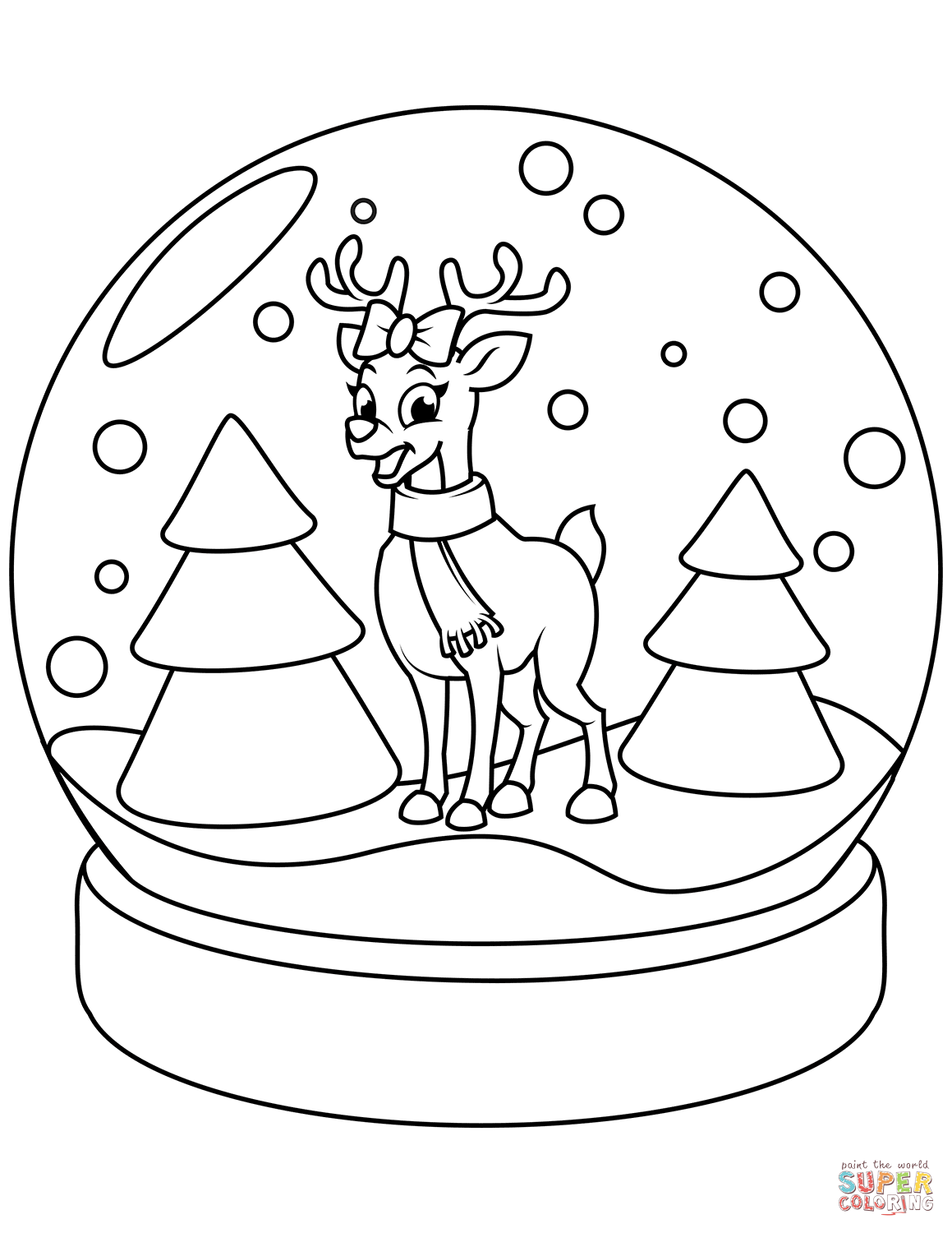 Christmas snow globe with reindeer coloring page free printable coloring pages