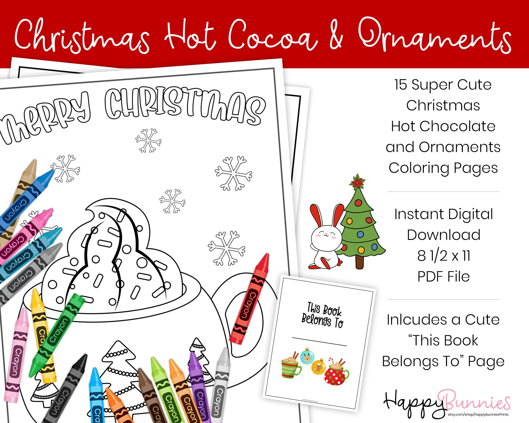 Printable christmas coloring book for kids teens and adults printable christmas coloring book christmas printable instant download