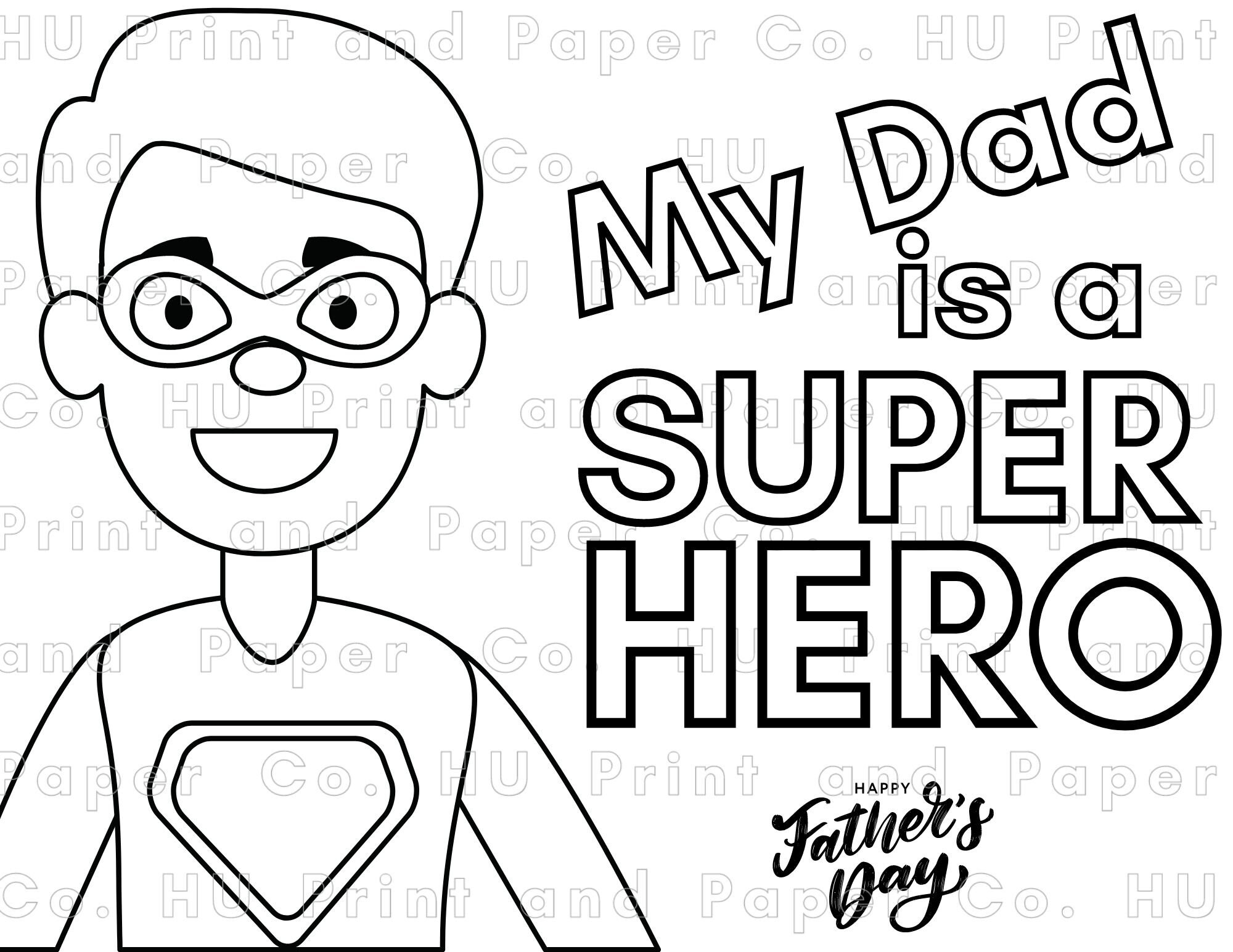 Fathers day superhero coloring page printable pdf gifts for dad download now