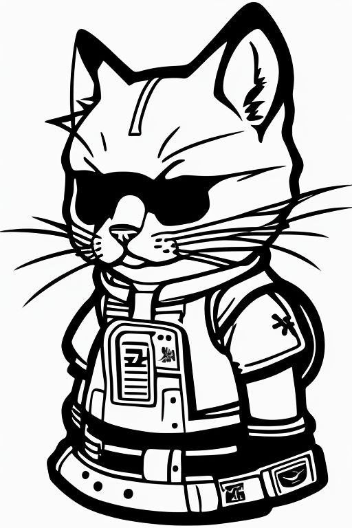 Pabloazevedo cat mascot cyberpunk style super cute d vector flat bw lineart style fashion minimalist style white background picture coloring book style on white background well posed clean coloring book page no