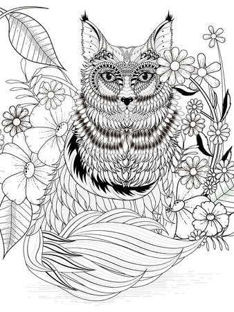 Adorable fox coloring page with floral elements in exquisite line royalty free svg cliparts vectors and stock illustration image