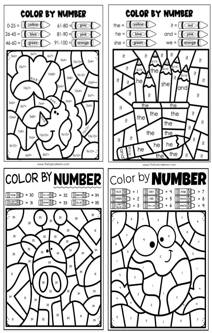 Easy color by number printables