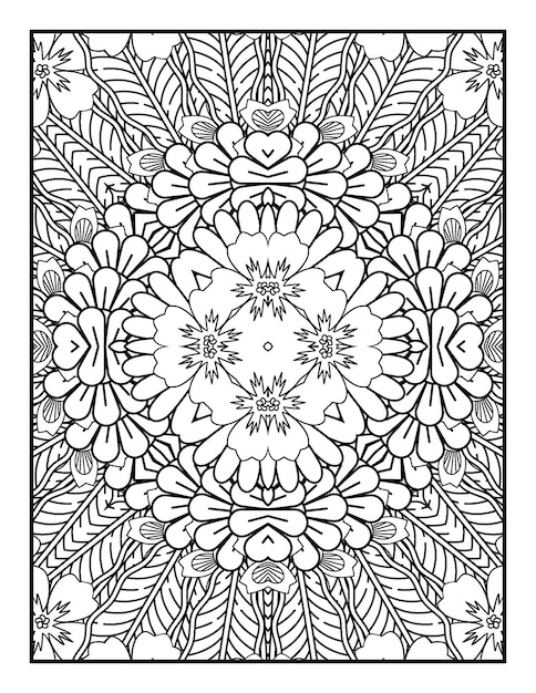 Premium vector floral coloring book for adults flower mandala coloring page with hand drawn coloring pages