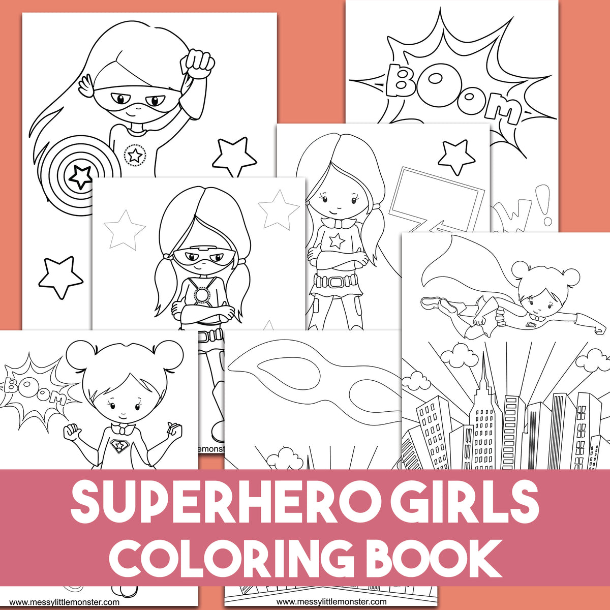 Girl superhero coloring pages â messy little monster shop