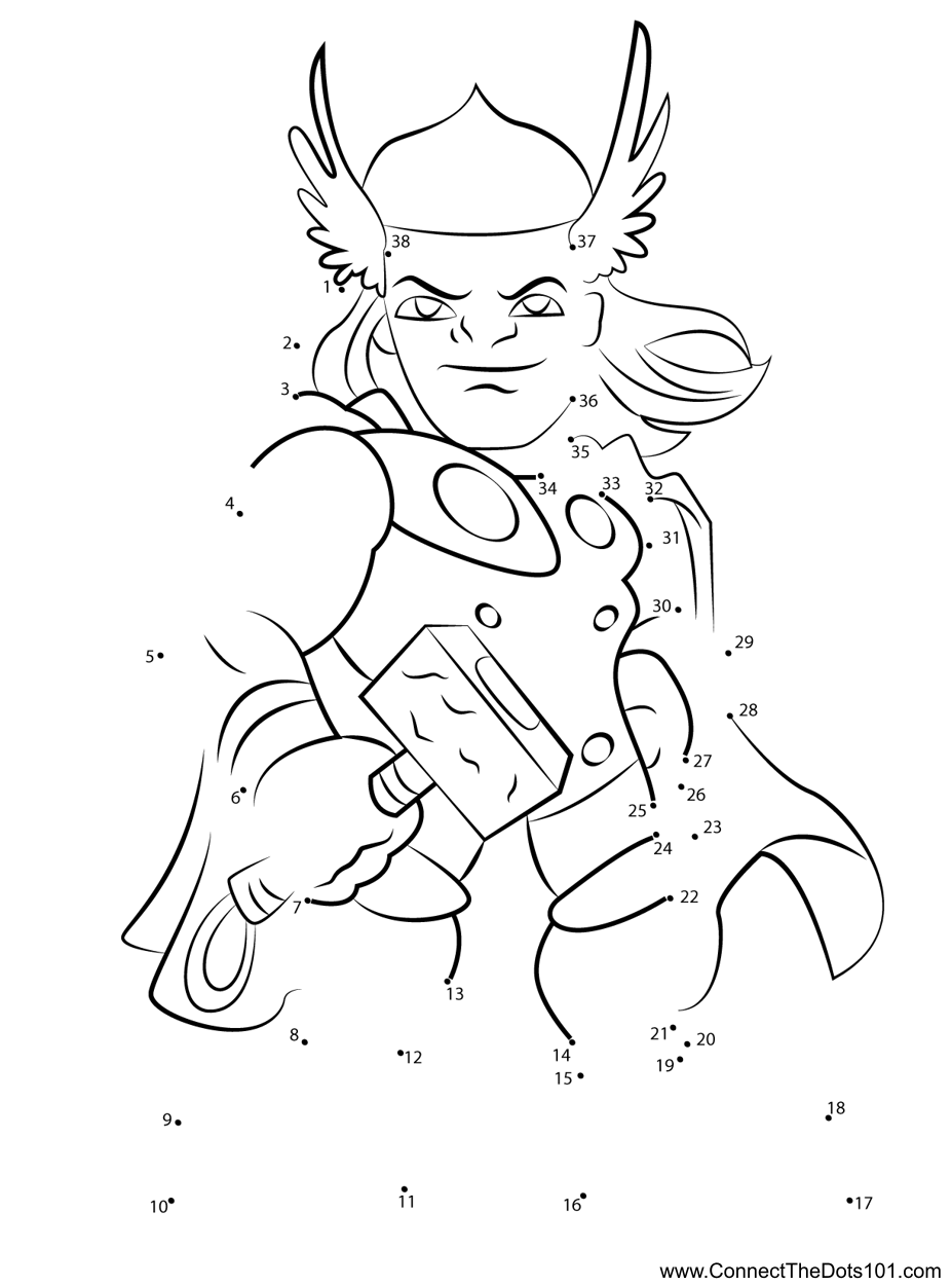 Thor the super hero squad show dot to dot printable worksheet