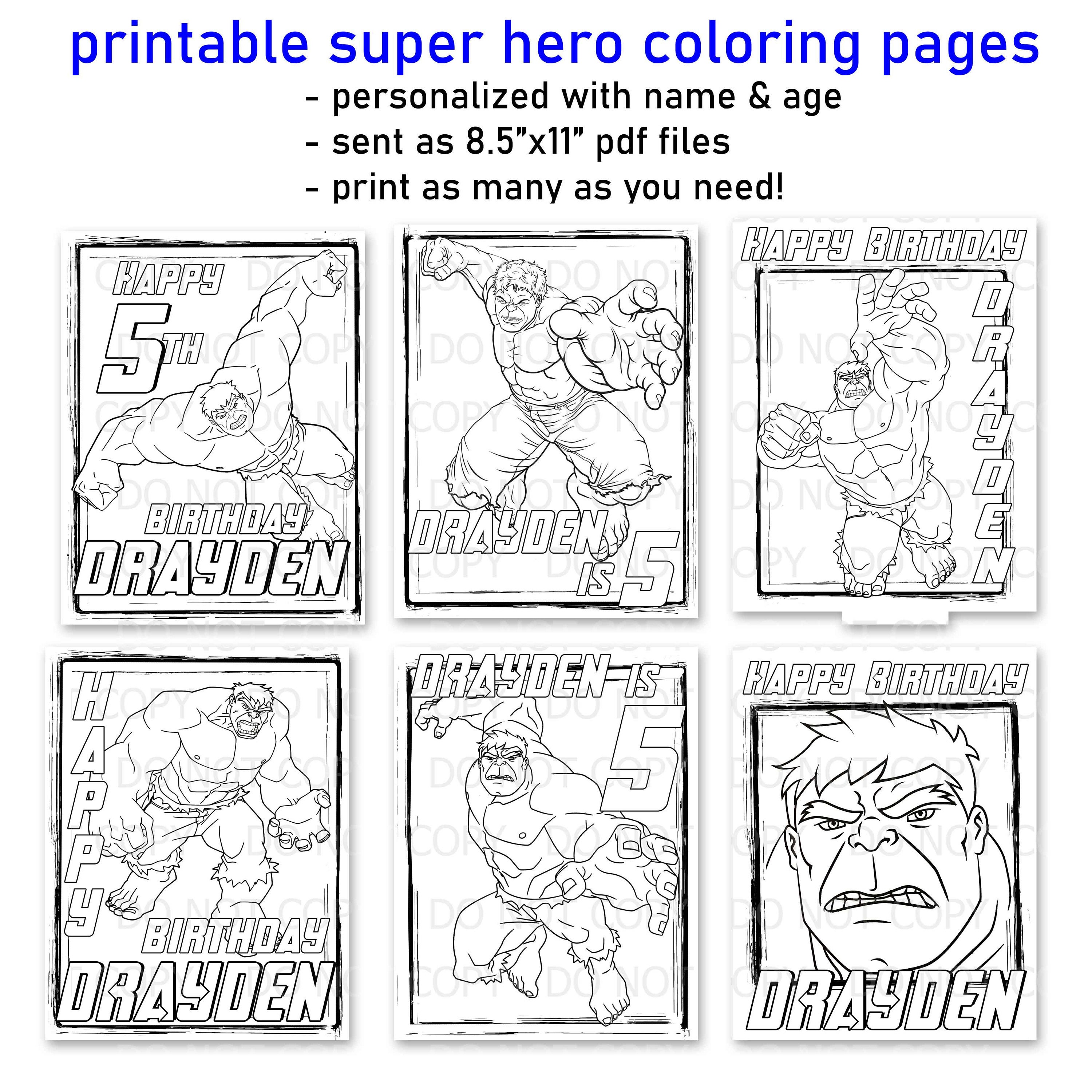 Printable personalized super hero coloring pages