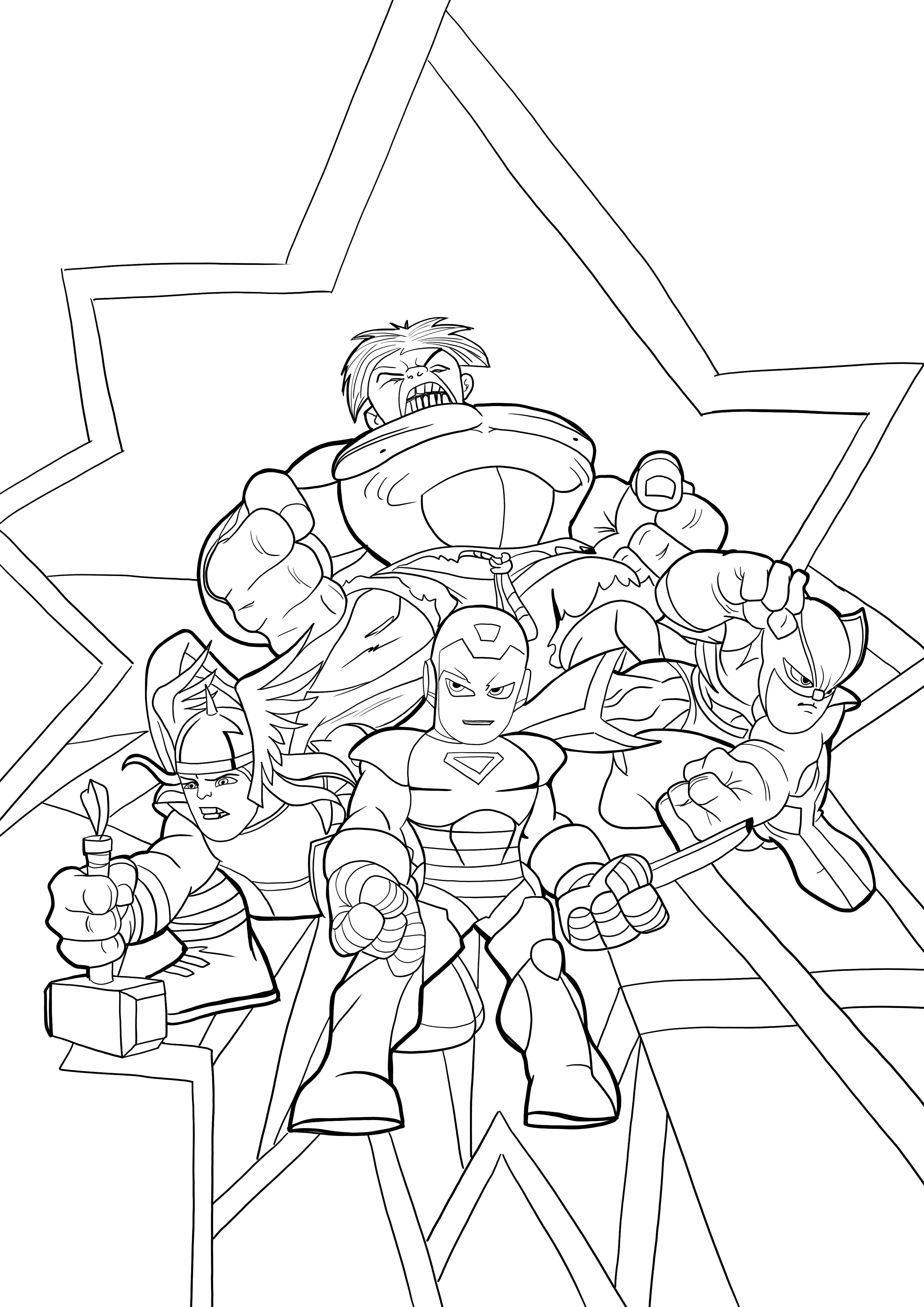 Marvel superheroes squad coloring for free