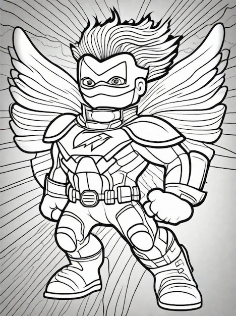 Premium ai image coloring page for kids superhero line art