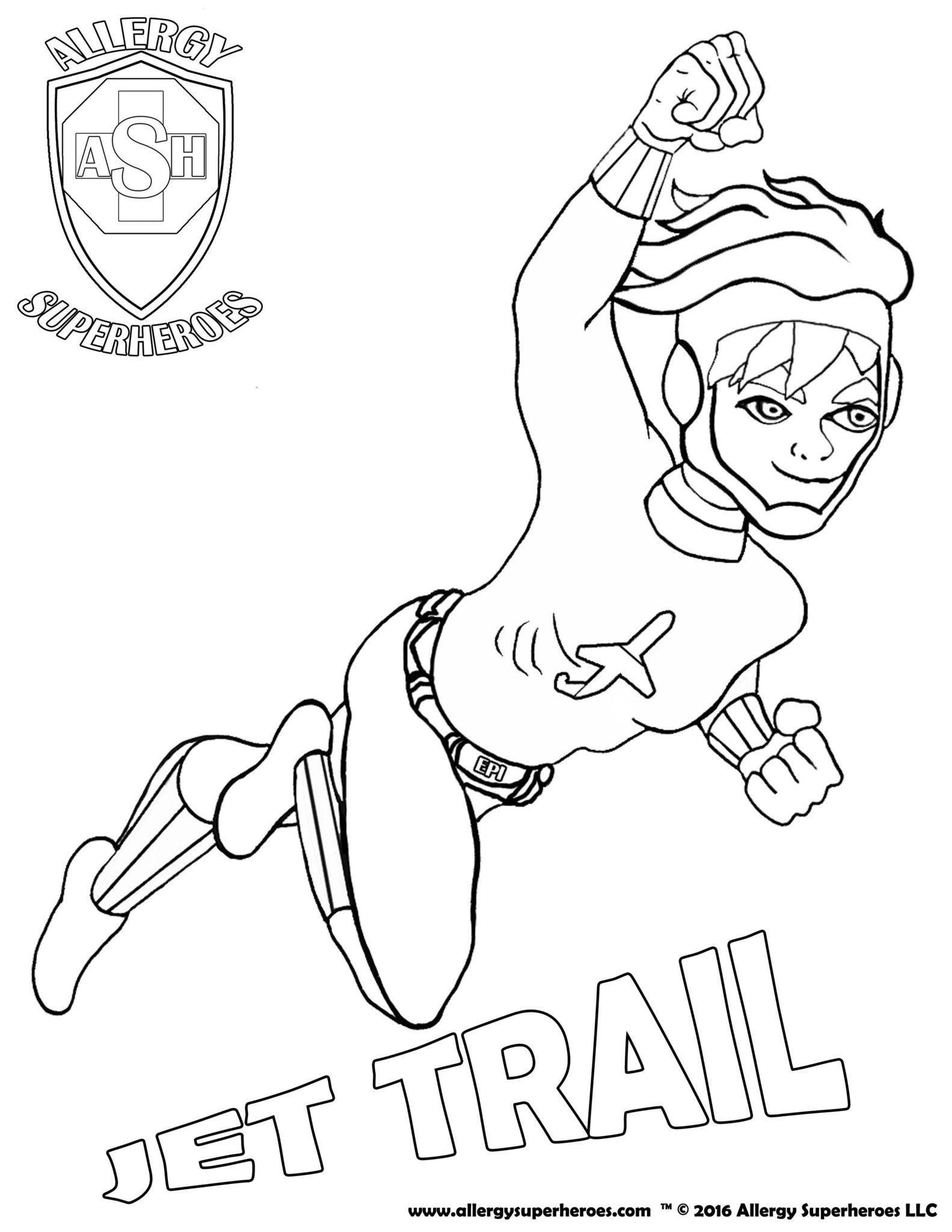 Jet trail allergy superheroes coloring sheet