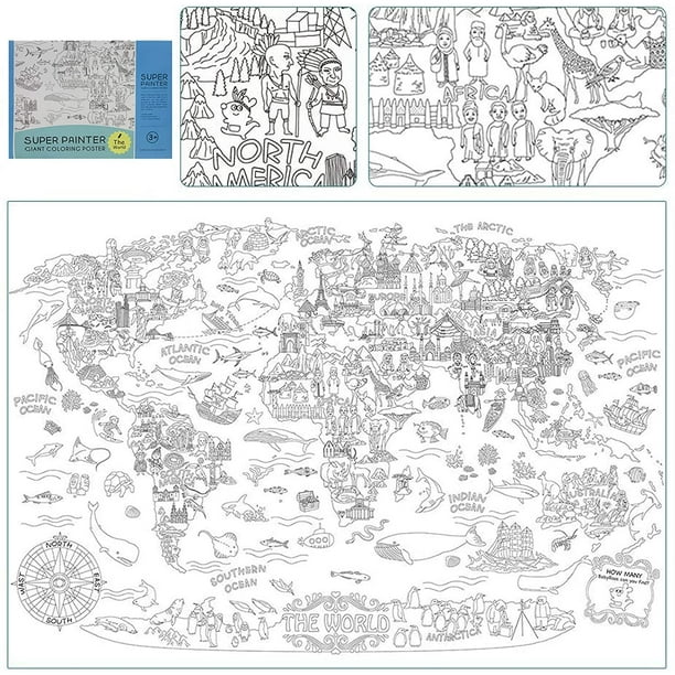 Ffiy super painter giant coloring doodle poster oversize world map theme scene drawing doodle wall post mandala doodle art for children creative drawing edutional gift for kids boy girl adults