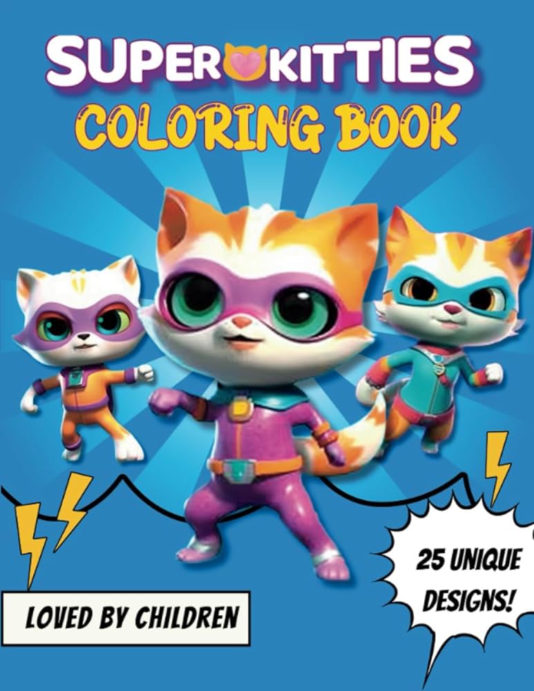 Super kitties coloring book cute and funny cat for super fan kids boys girls ages