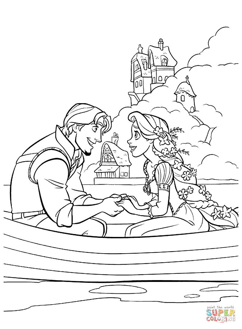 Flynn rider and rapunzel coloring page free printable coloring pages