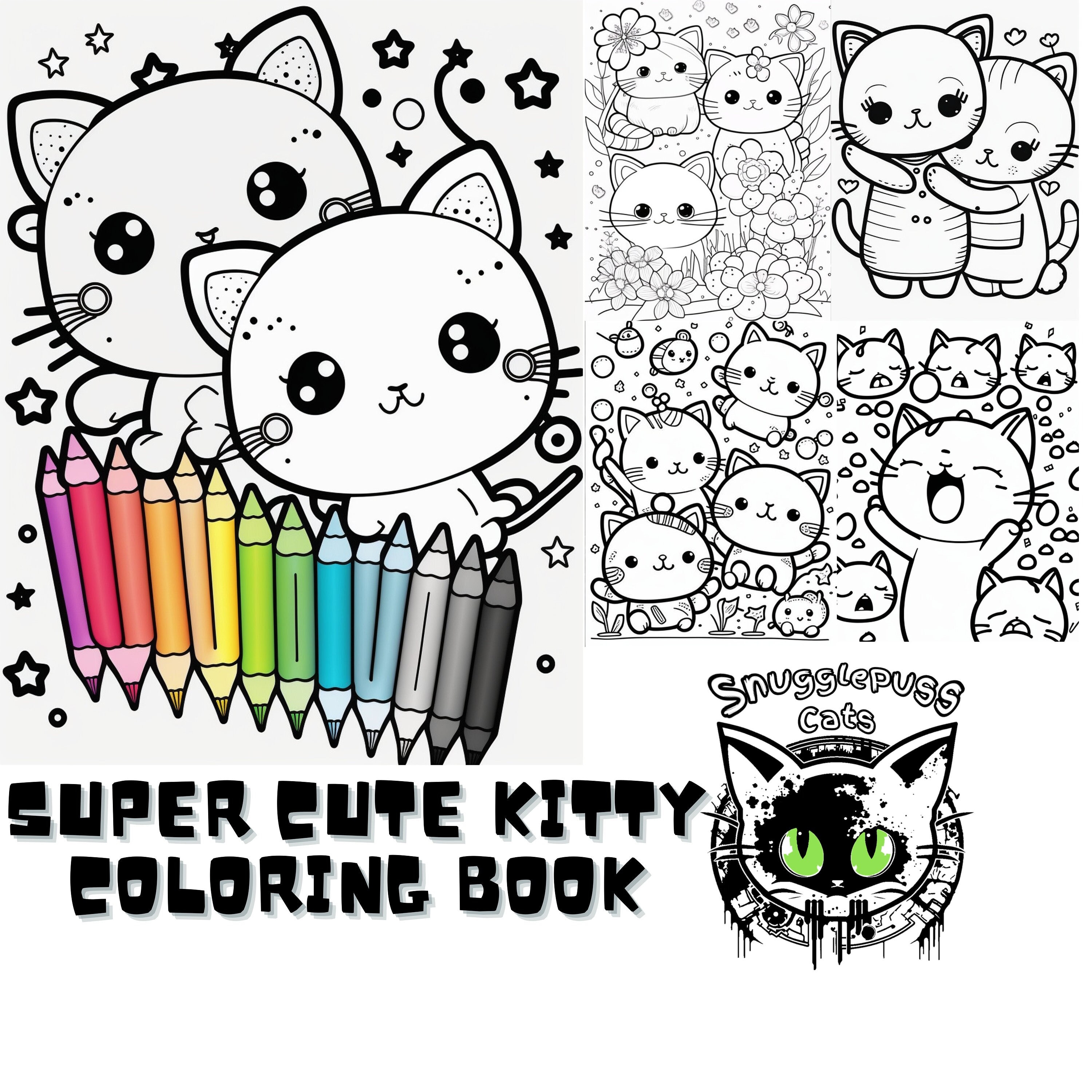 Super cute kitty coloring book snuggle kitty instant digital
