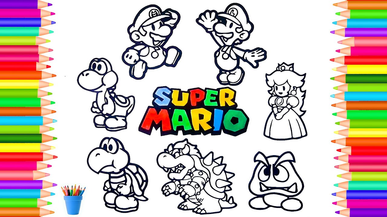 Coloring mario luigi and yoshi super mario bros coloring page super mario coloring book