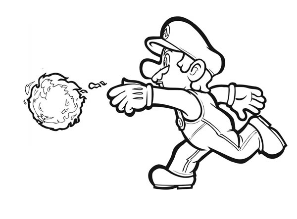 Mario awesome weapon fire ball in mario brothers coloring page color luna