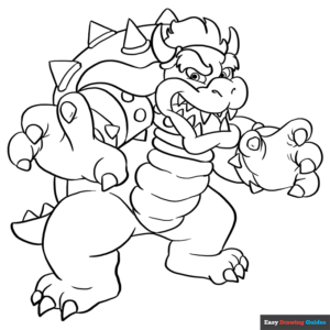 Bowser from super mario bros coloring page easy drawing guides