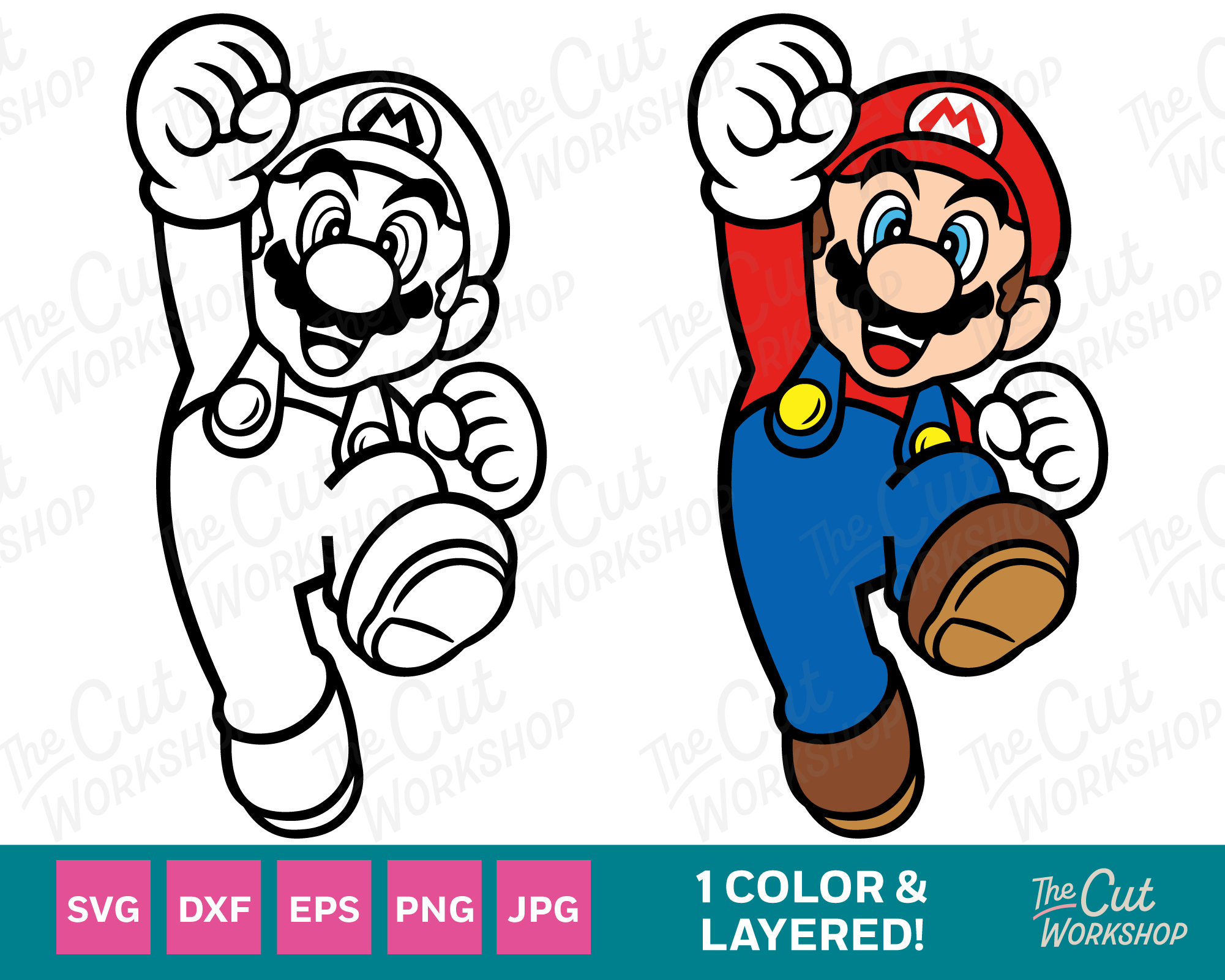 Mario jumping fist super mario layered color svg clipart