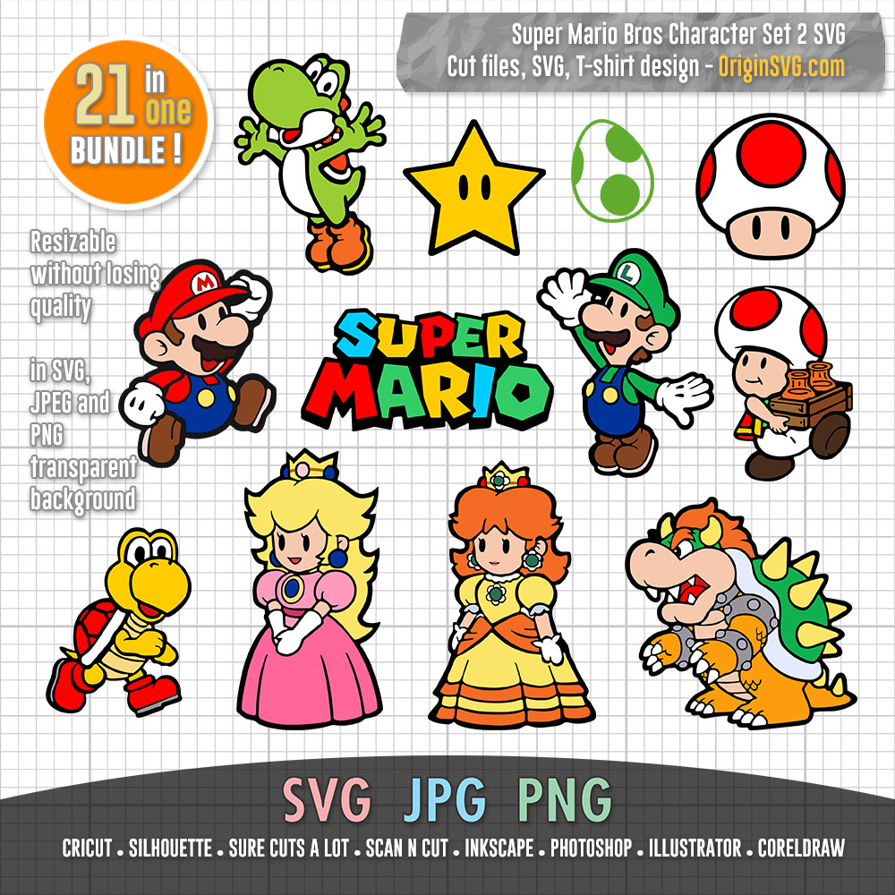 Super mario characters set svg