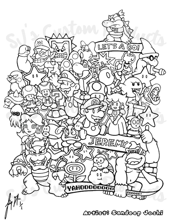 Custom hand designed super mario coloring page