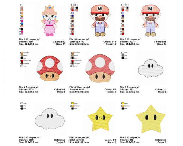 Free super mario games character embroidery design bundle