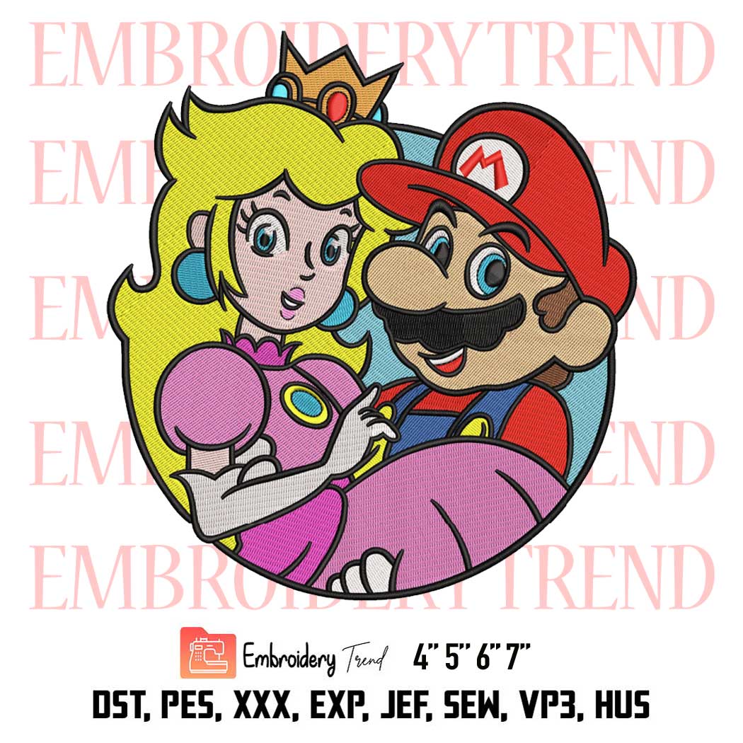 Mario and princess peach embroidery super mario valentine embroidery embroidery design file