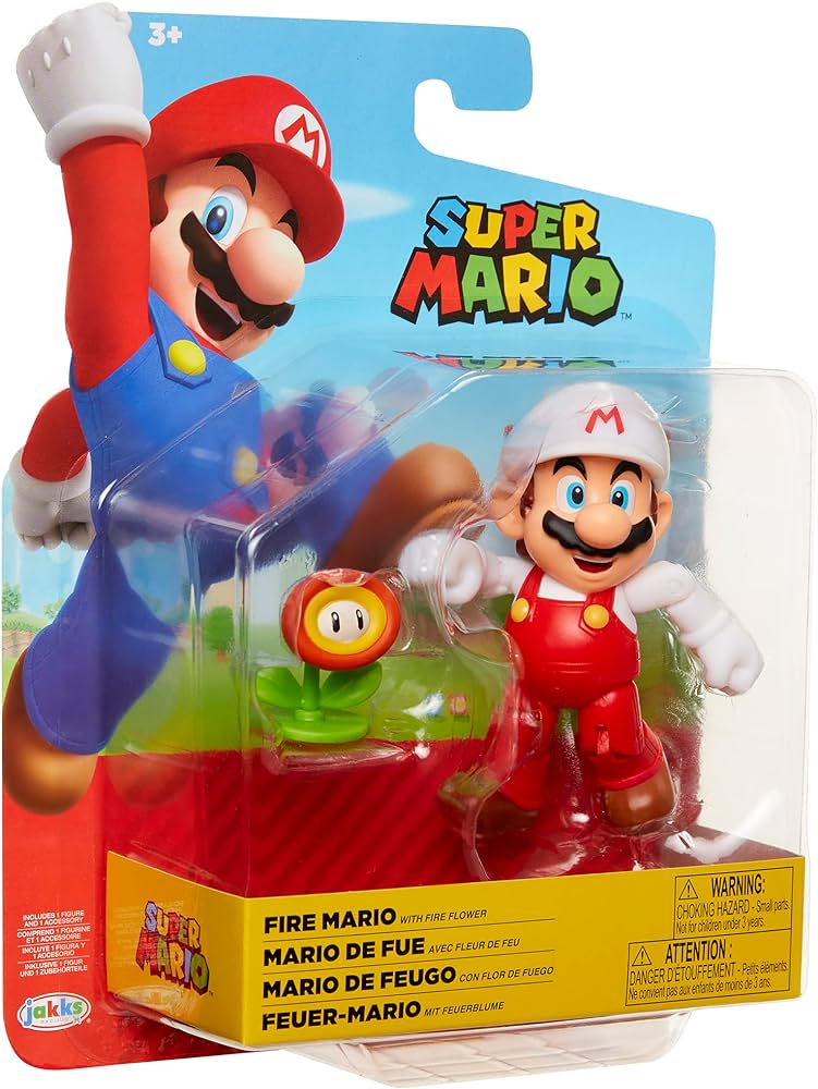 Super mario fire mario figure with fire flower accessory toys games