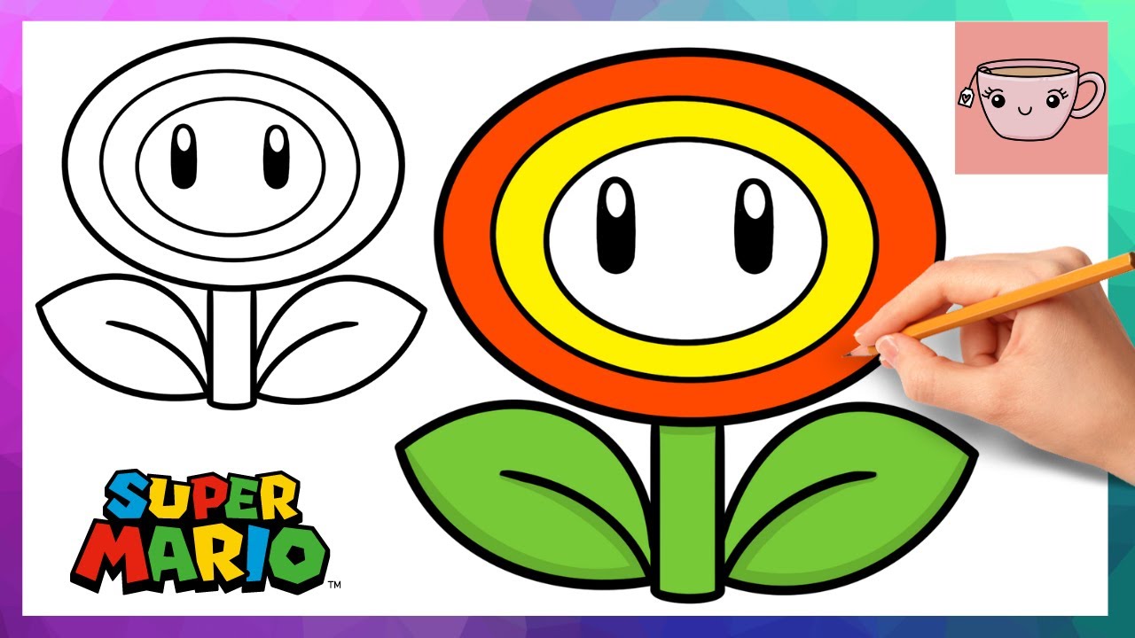 How to draw fire flower super mario bros cute easy step by step drawing tutorial