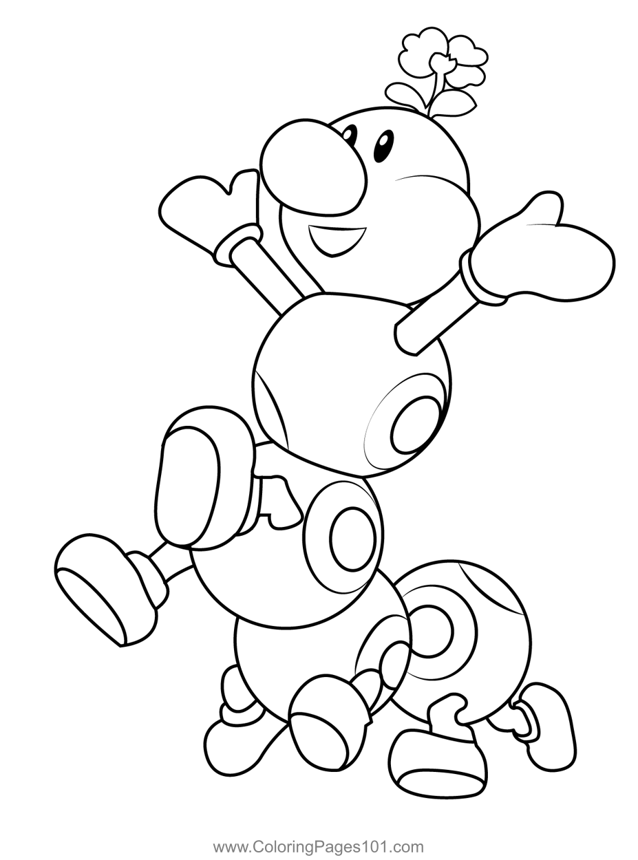 Wiggler mario kart coloring page for kids