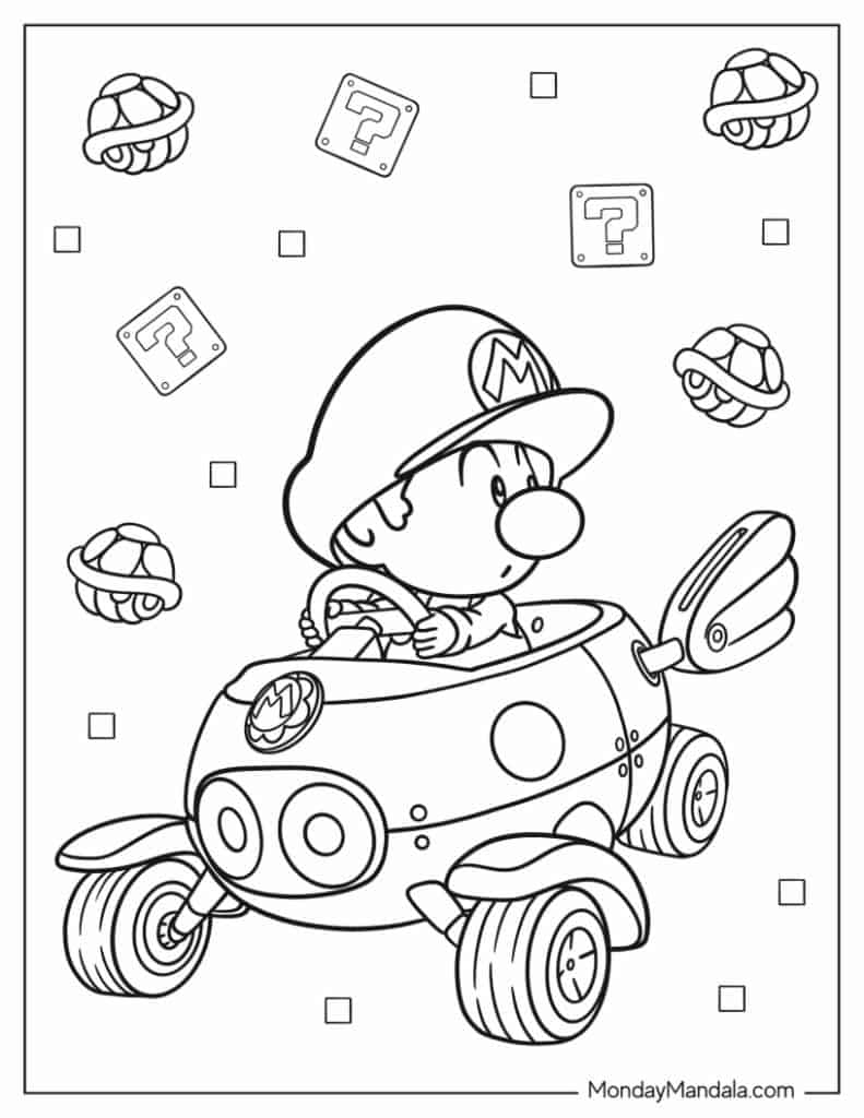 Mario kart coloring pages free pdf printables