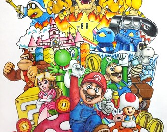 Super mario bros movie coloring page doodle art