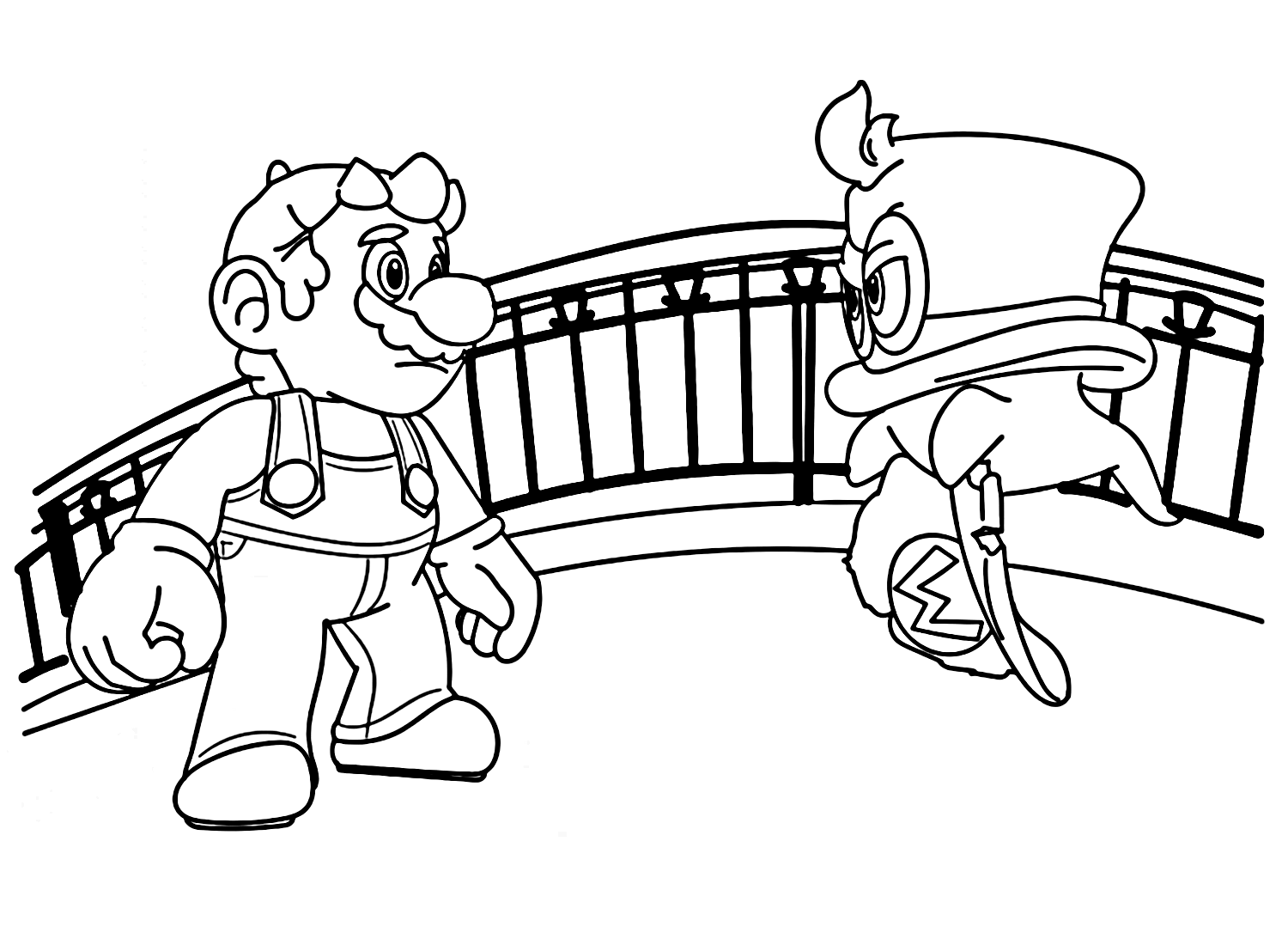 Mario odyssey mario and cappy coloring page