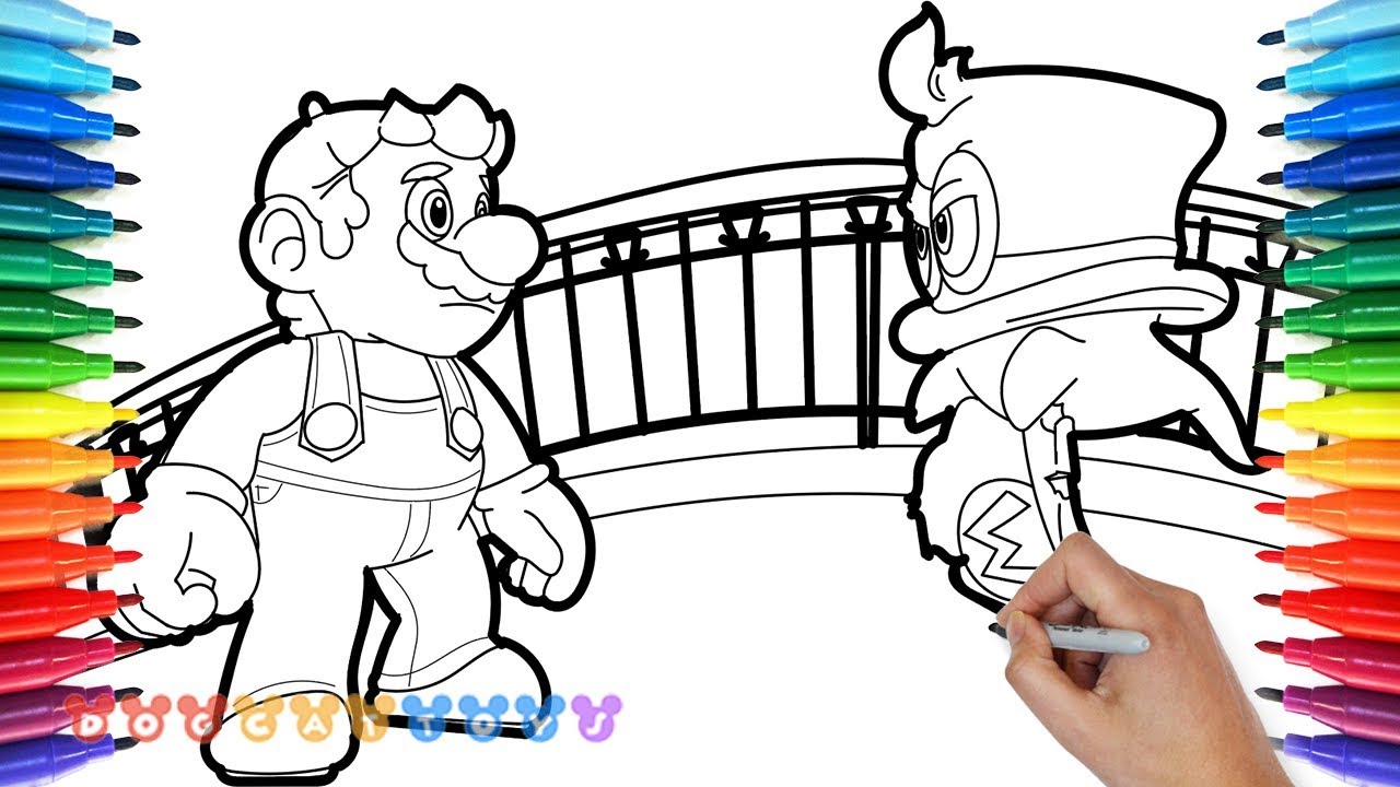 How to draw mario odyssey mario cappy drawing coloring pages for kids
