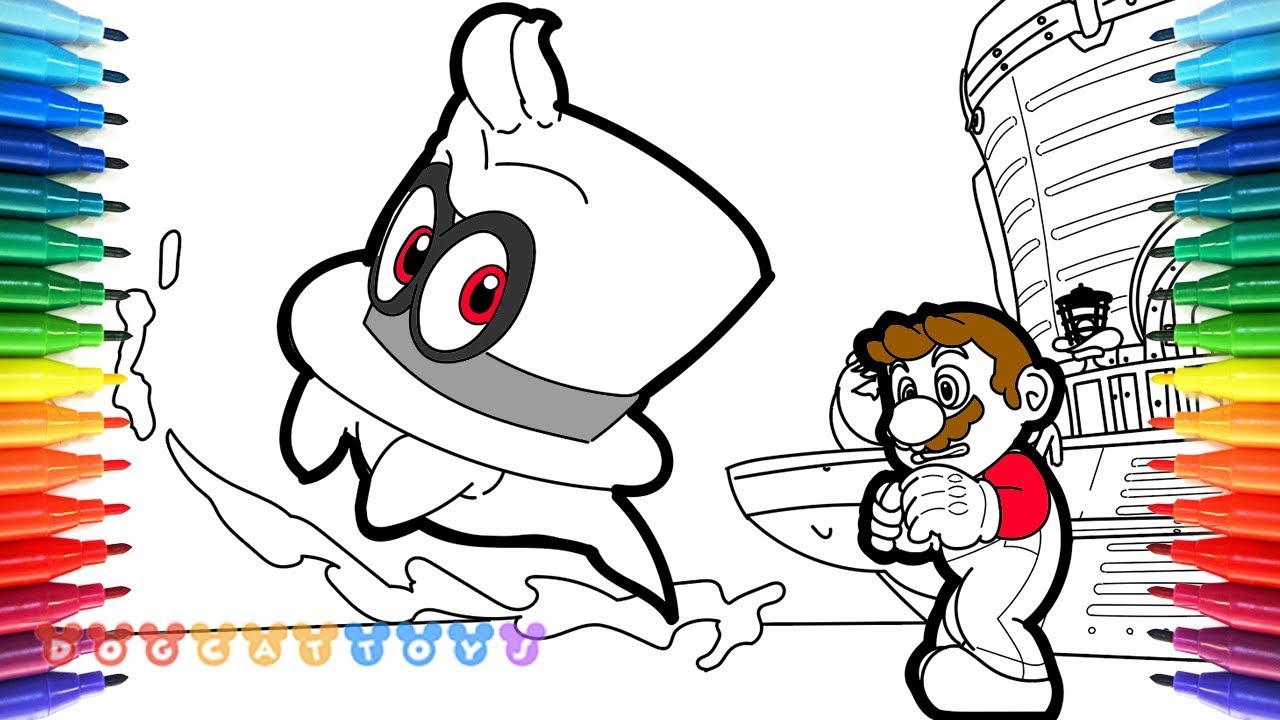 How to draw mario odyssey mario cappy drawing coloring pages for kids