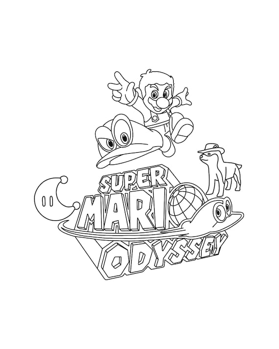 Super mario odyssey line art super mario odyssey digital print super mario odyssey inspired wall art minimalist wall art