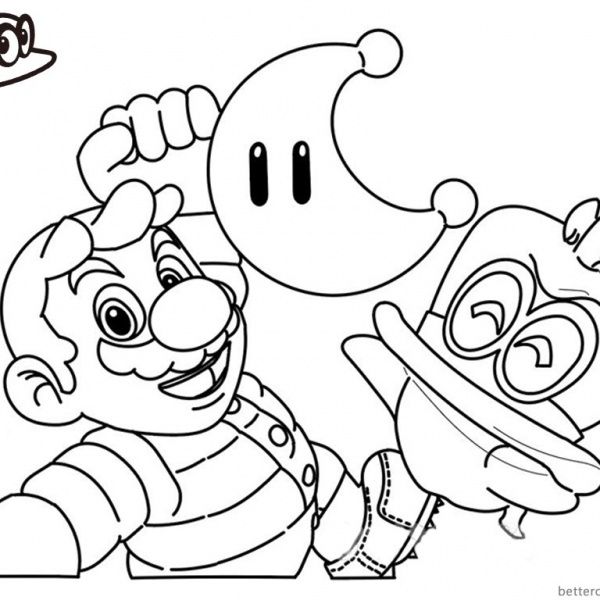 Super mario odyssey coloring pages funy line drawing