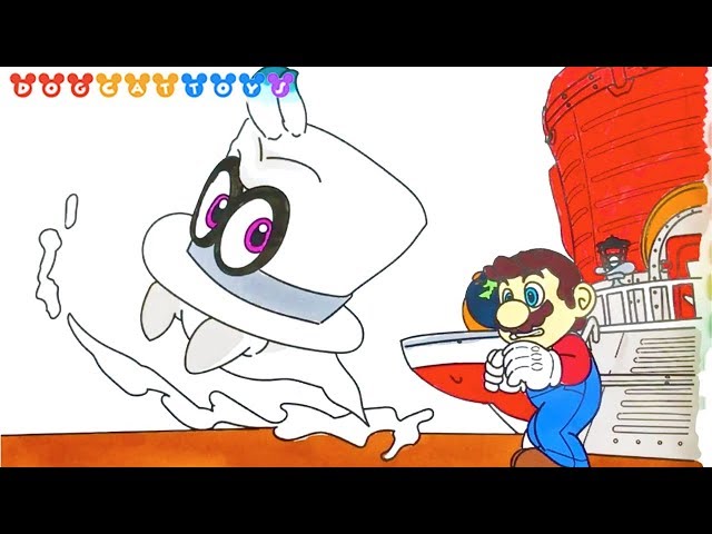 Speed drawing super mario odyssey mario cappy drawing coloring pages videos for kids