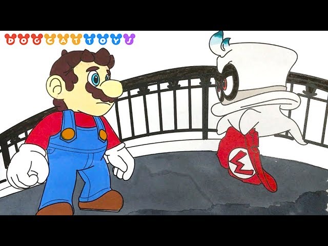 Speed drawing super mario odyssey mario cappy drawing coloring pages videos for kids