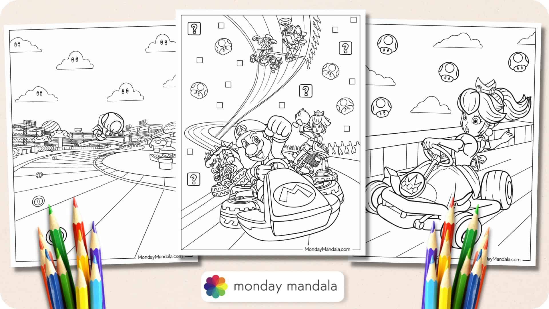 Mario kart coloring pages free pdf printables