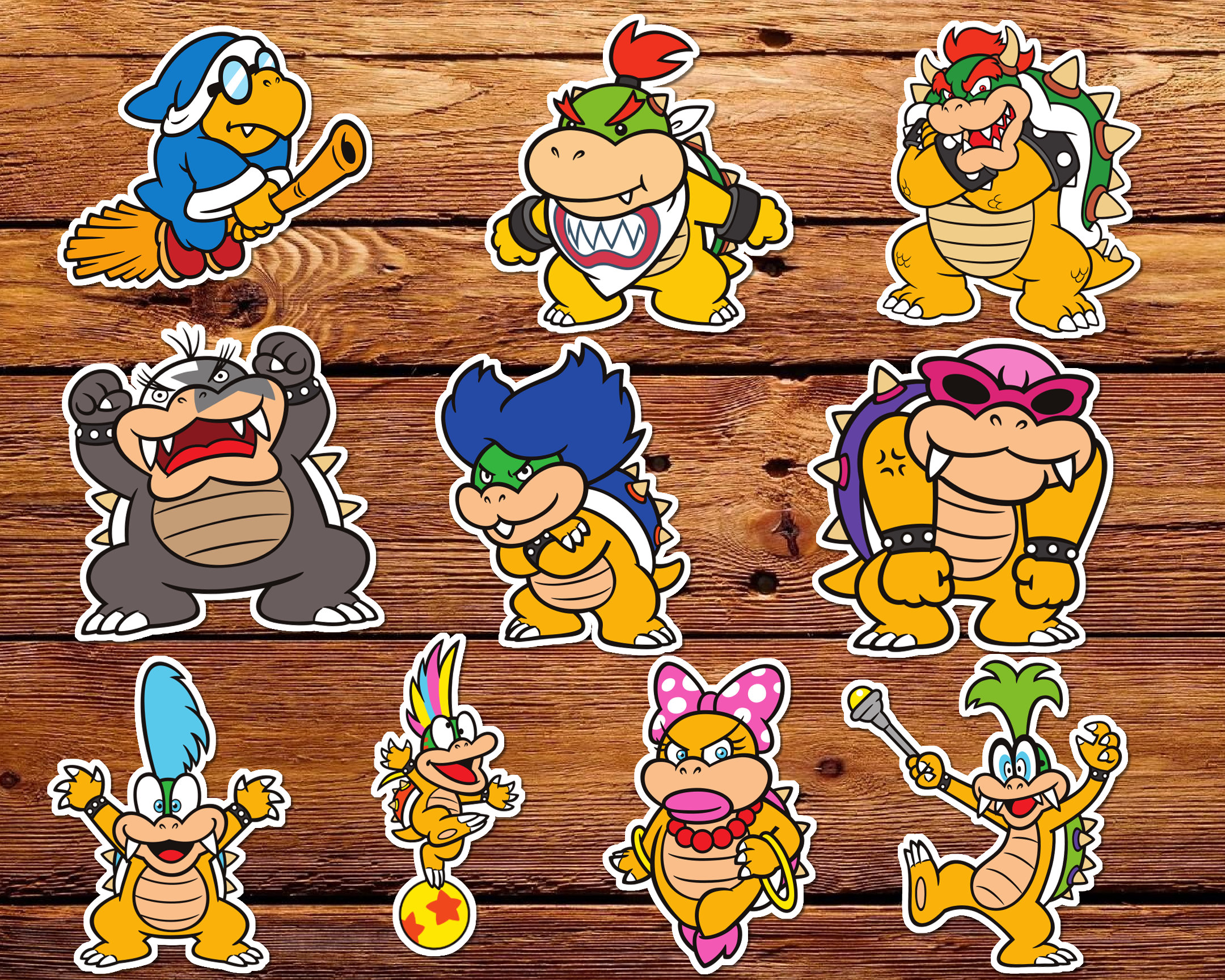 Set of super mario koopalings bowser sticker pack characters vinyl stickers