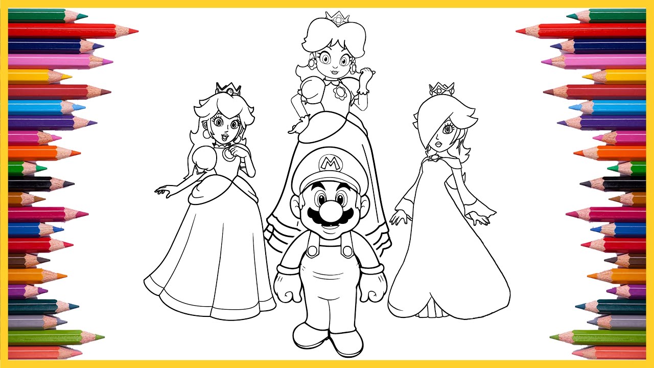 Coloring mario princess peach daisy rosalina super mario bros coloring book pilation