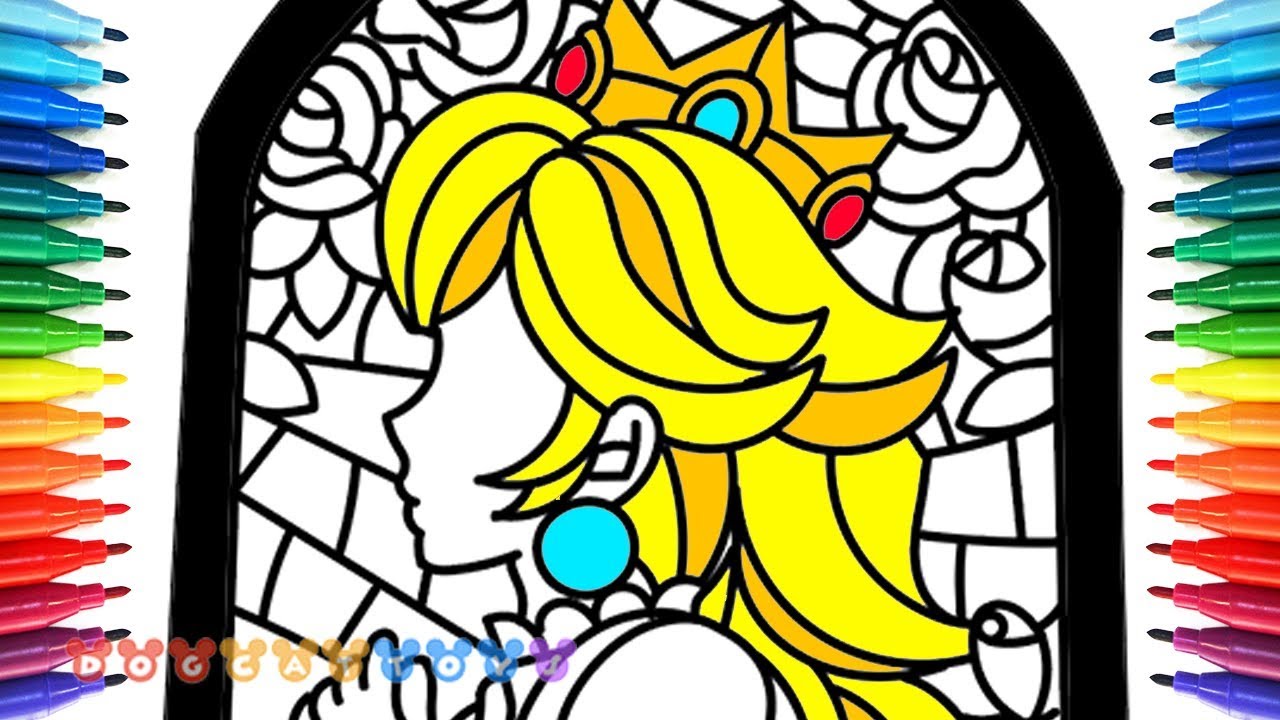 How to draw mario odyssey stained glass of princess peach drawing coloring pages for kids