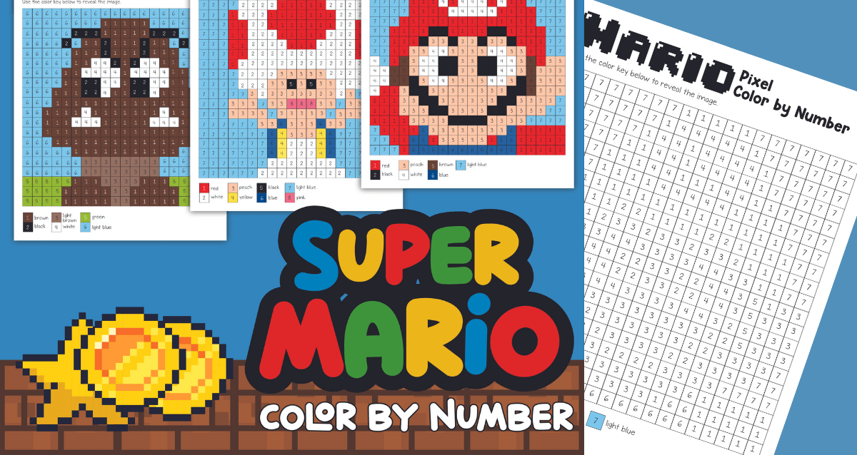 Super mario loring pages free printable pixel lor by number