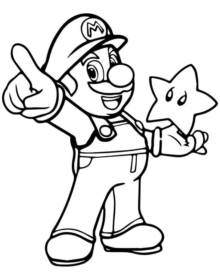 Mario holding star coloring page