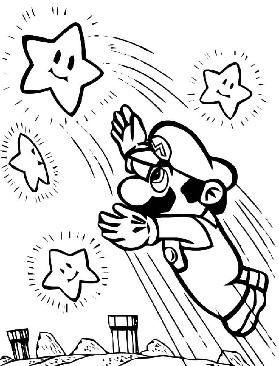 Mario with stars coloring page