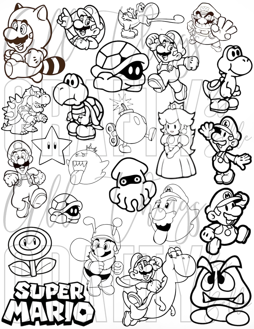 Super mario coloring sheets digital pdf coloring pages