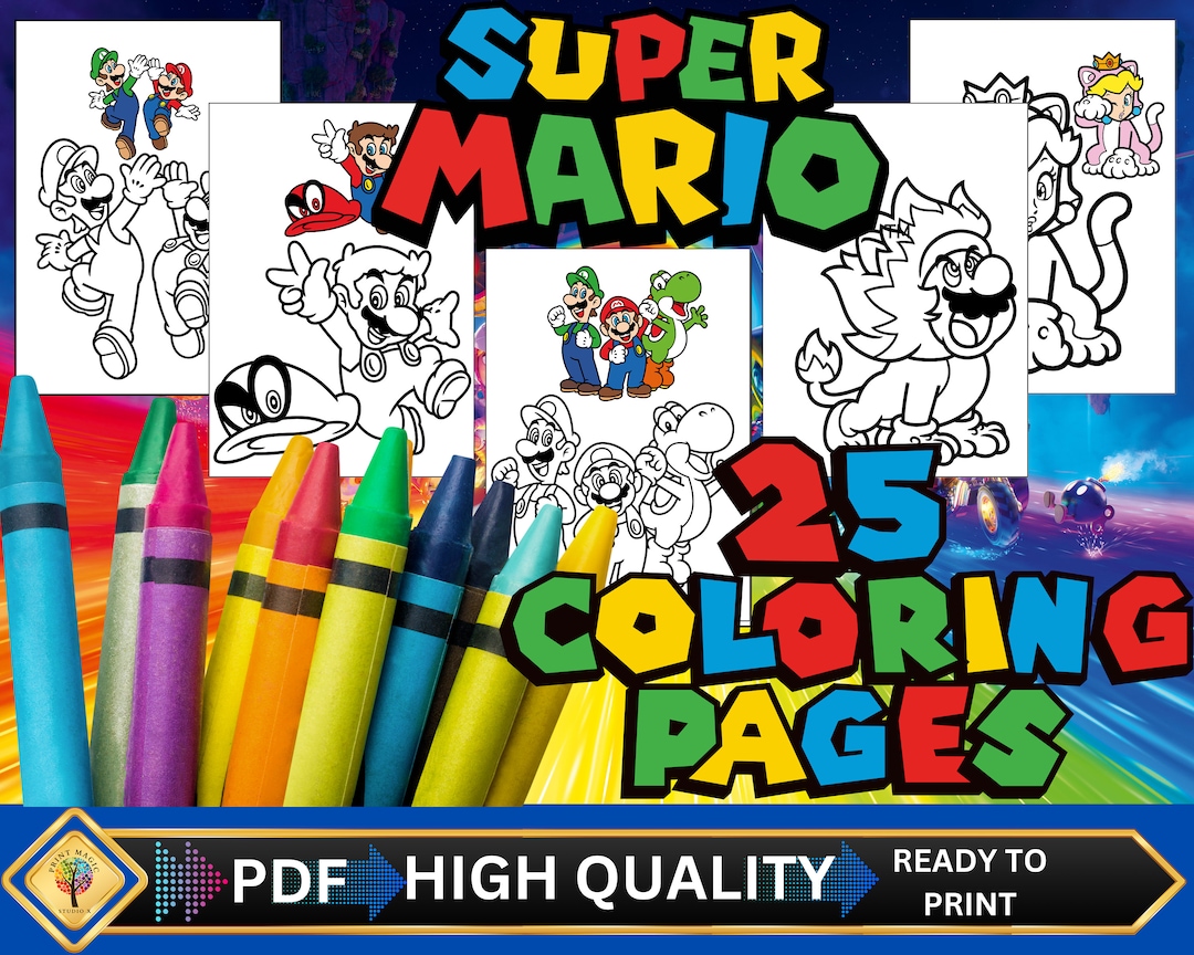 Super mario printable coloring pages pdf ready to print instant download download now