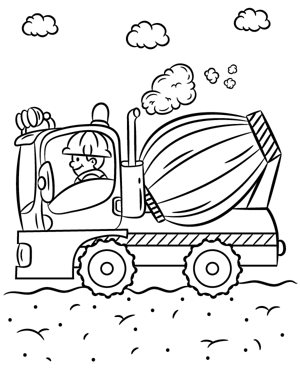 Printable coloring page concrete mixer