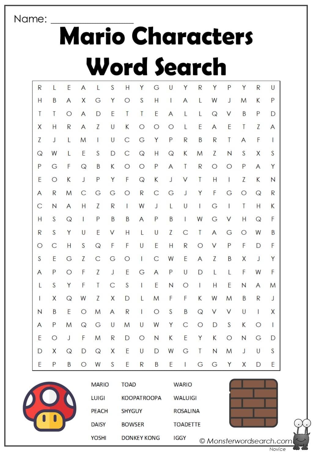 Mario characters word search mario crafts mario mario coloring pages