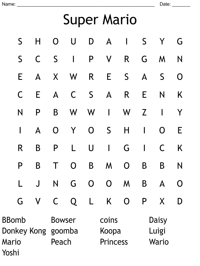 Super mario word search